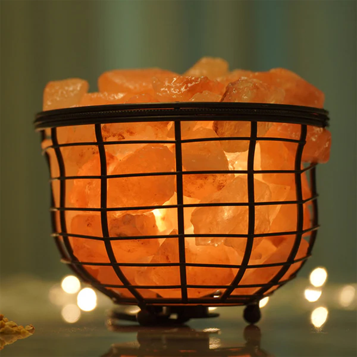 Bowl Shape Metal Basket Lamp with Salt Chunks – Natural Air Purifier