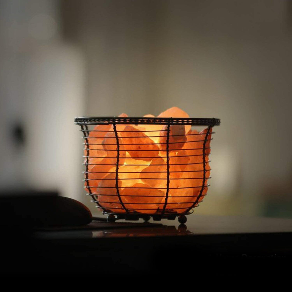 Bowl Shape Metal Basket Lamp with Salt Chunks – Natural Air Purifier